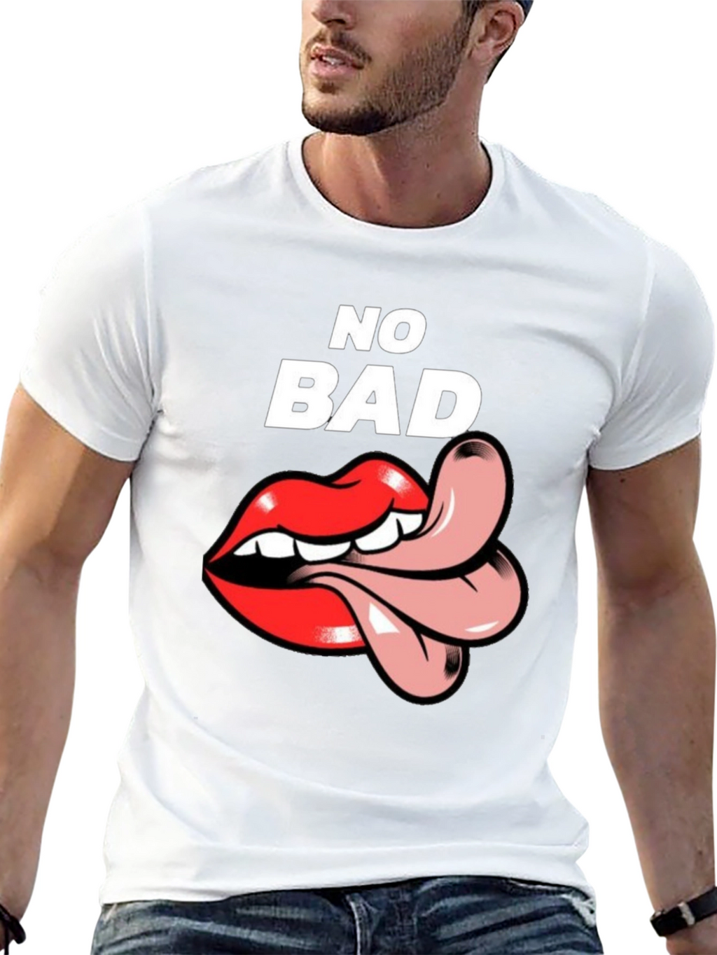 No Bad Vibes T-Shirt with Tongue Graphic