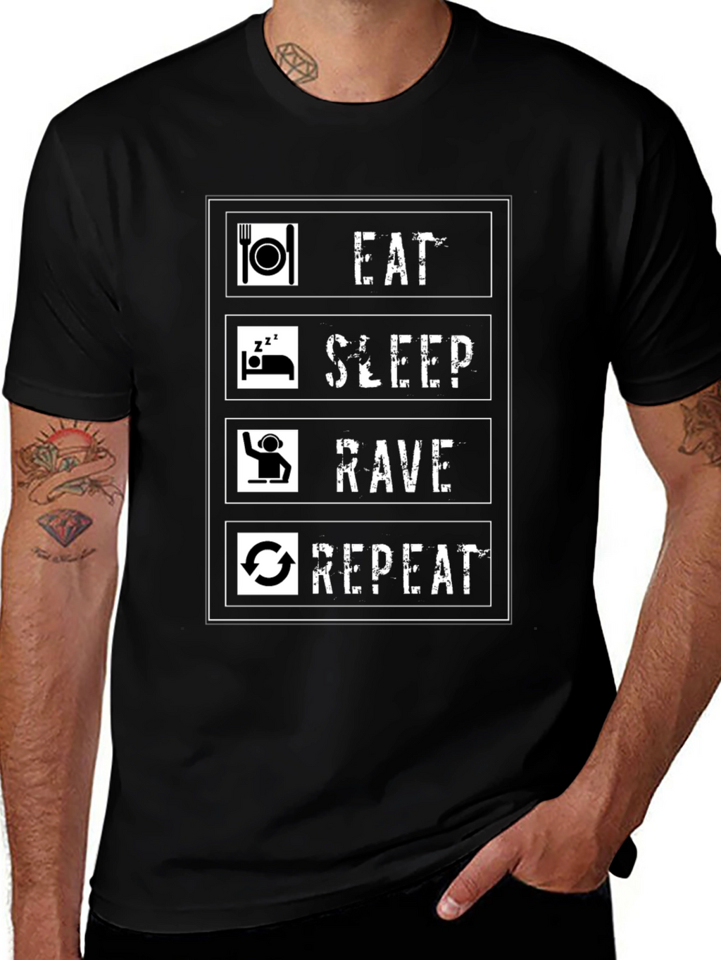 Eat Sleep Rave Repeat Graphic Tee - Black