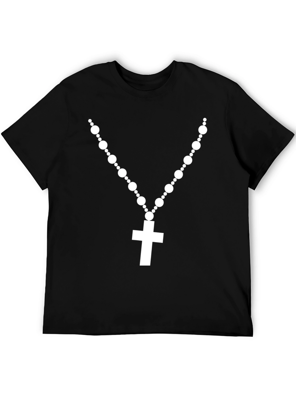 Rosary Cross Graphic T-Shirt - Black Crew Neck Tee