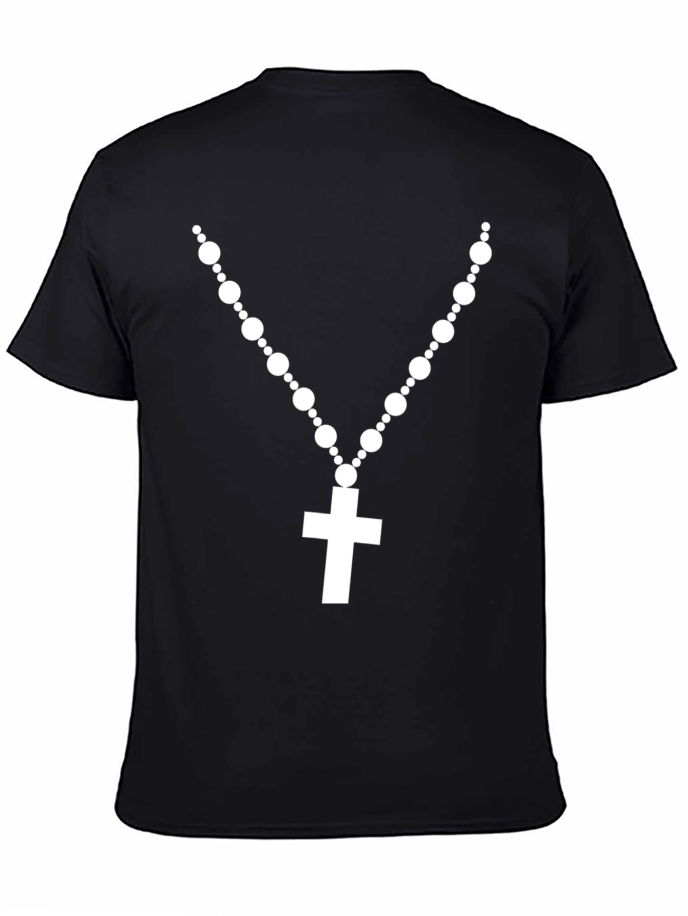 Rosary Cross Graphic T-Shirt - Black Crew Neck Tee