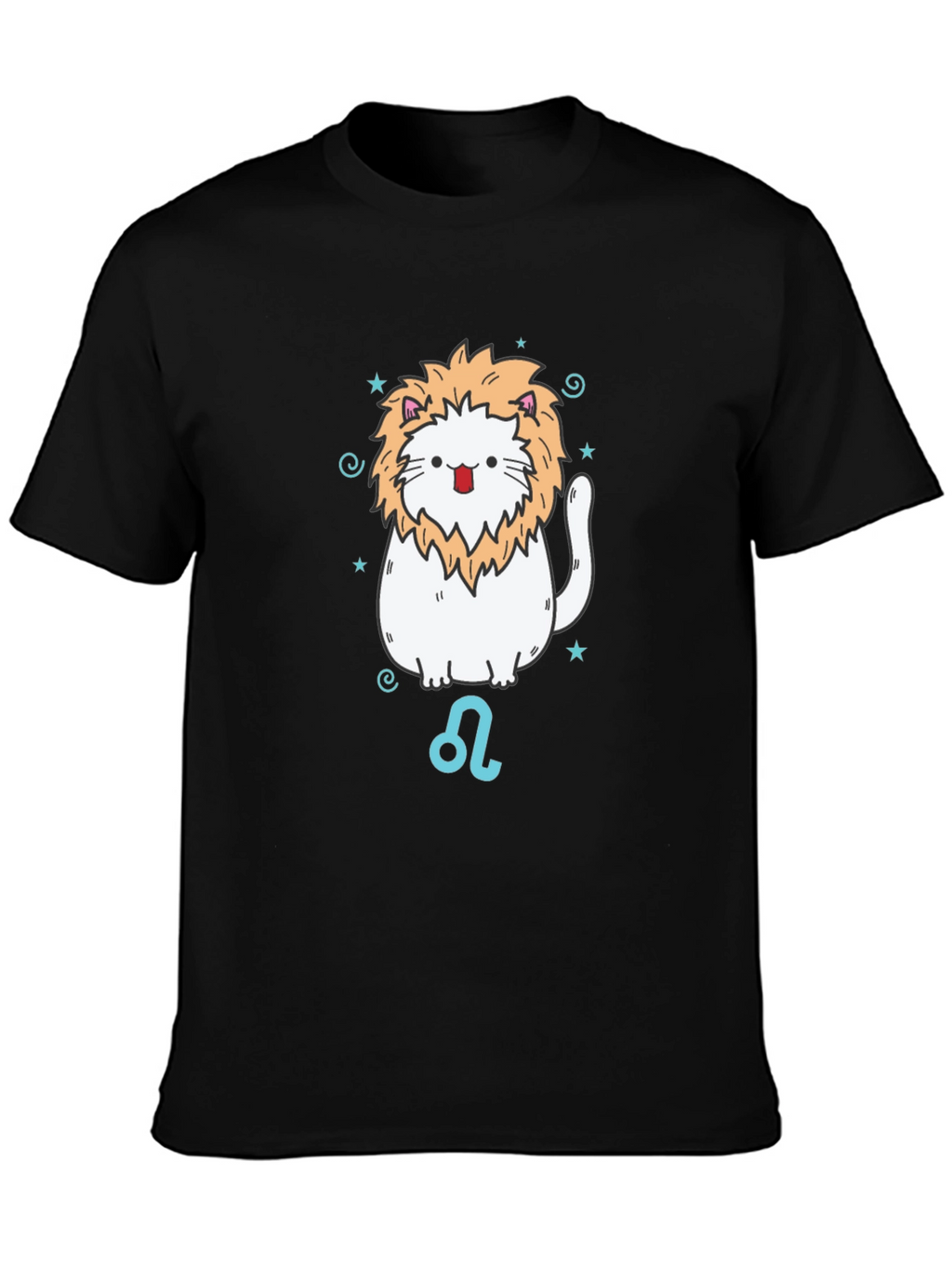 Leo Zodiac Cat T-Shirt - Black Cotton Tee