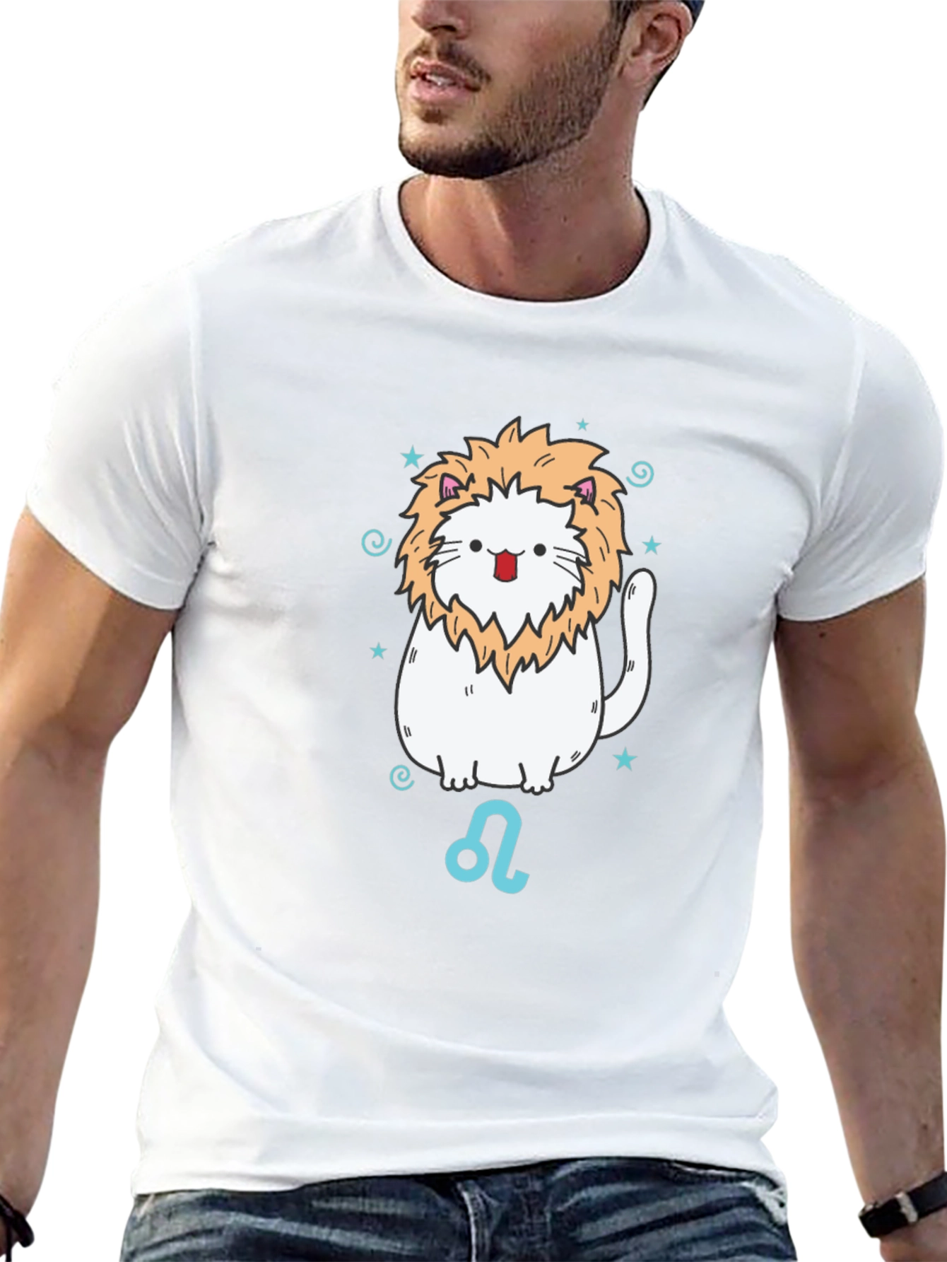 Leo Zodiac Cat T-Shirt - Black Cotton Tee