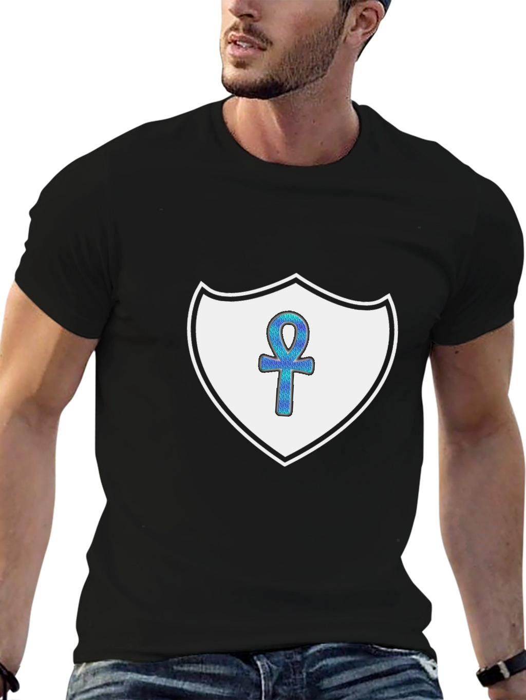 Ankh Shield Graphic T-Shirt - Black