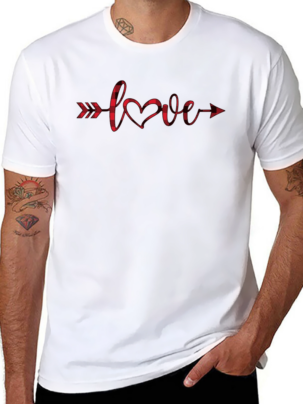 Buffalo Plaid Love Arrow Graphic Tee - Unisex