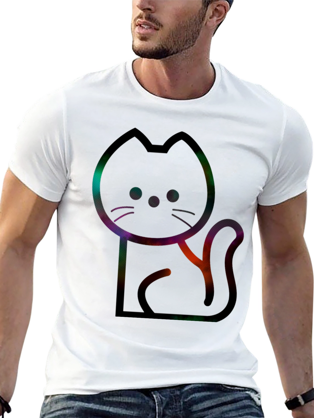 Modern Cat Graphic Tee - Mens Black T-Shirt