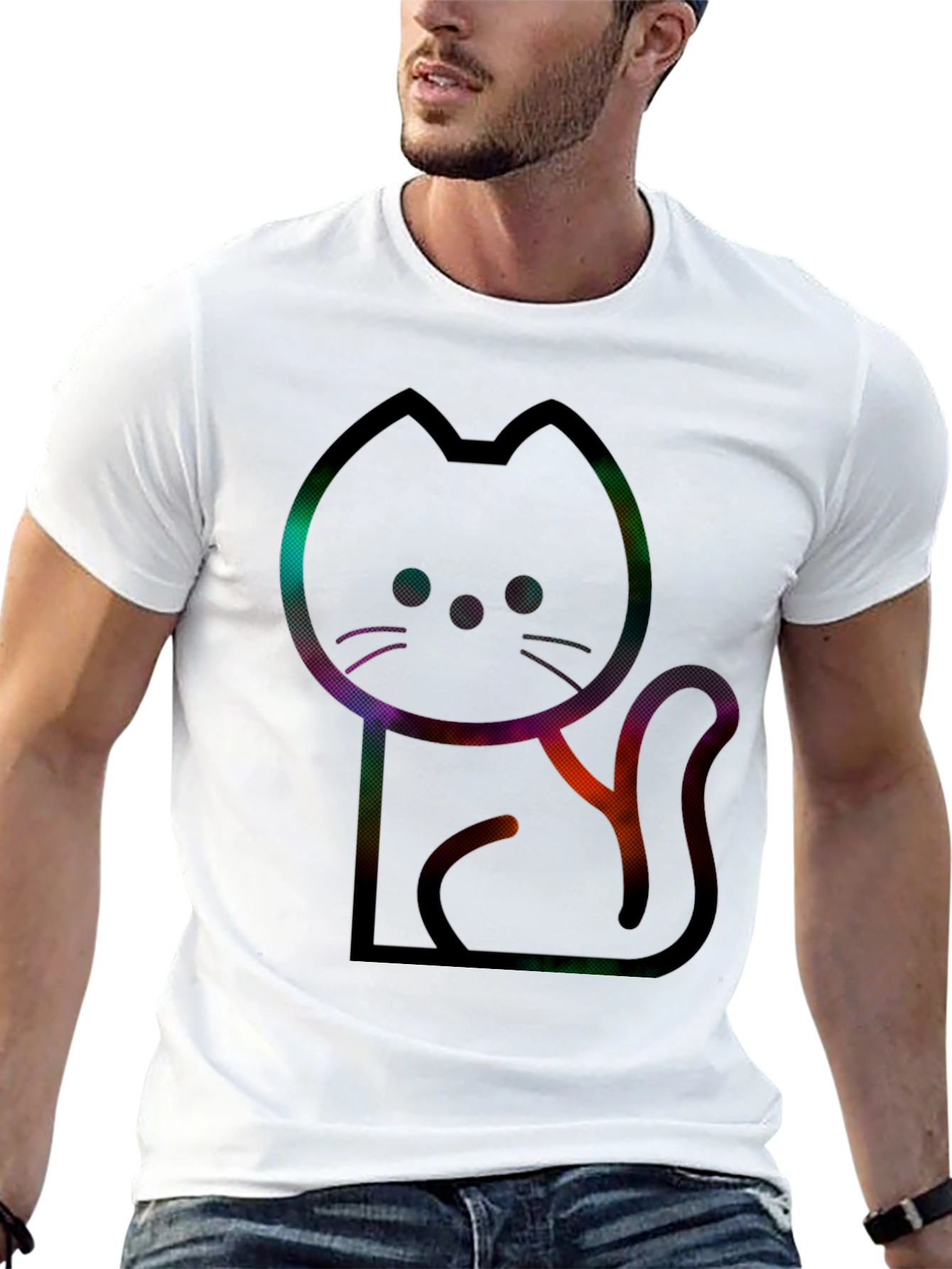 Modern Cat Graphic Tee - Mens Black T-Shirt