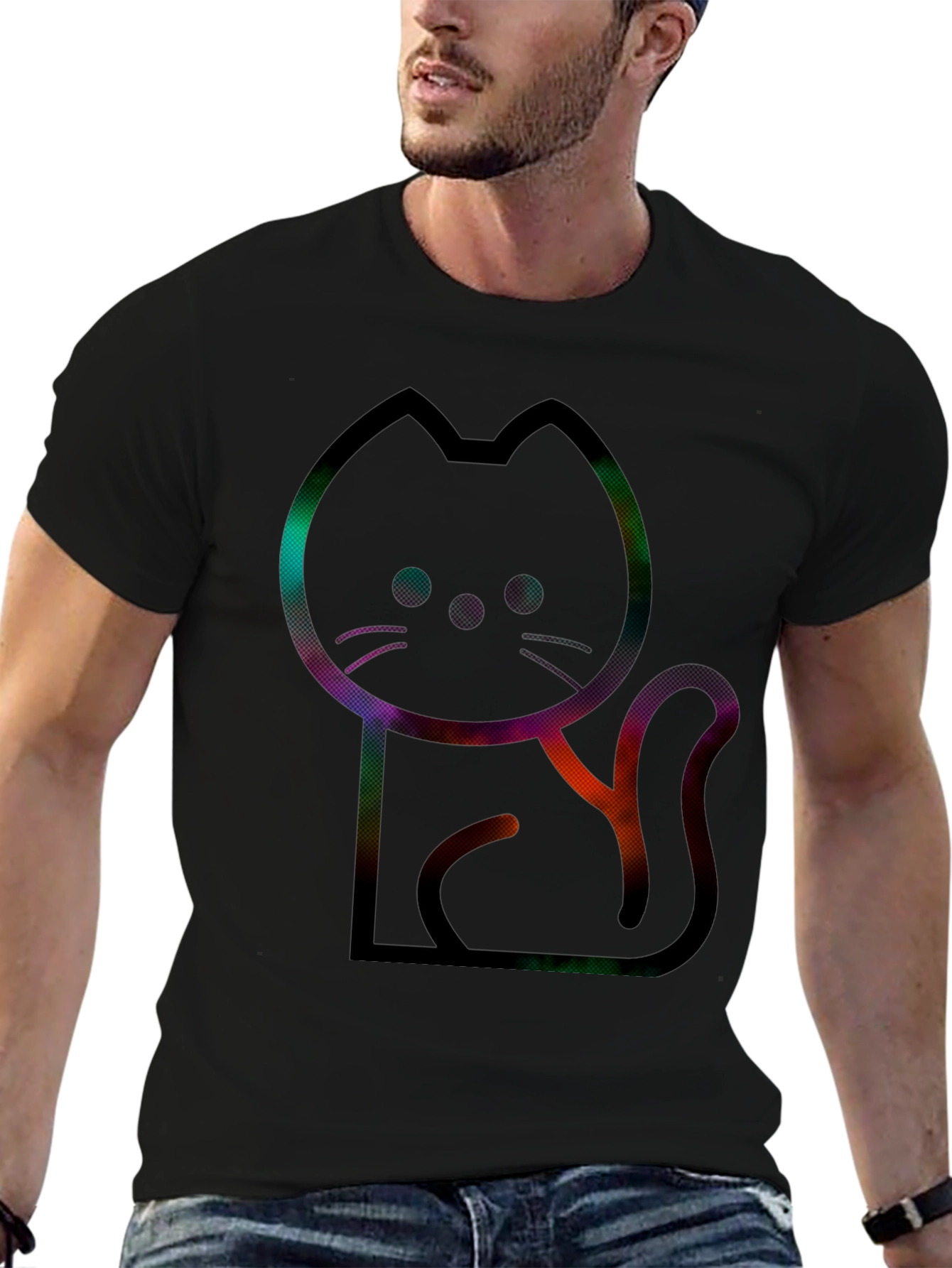 Modern Cat Graphic Tee - Mens Black T-Shirt