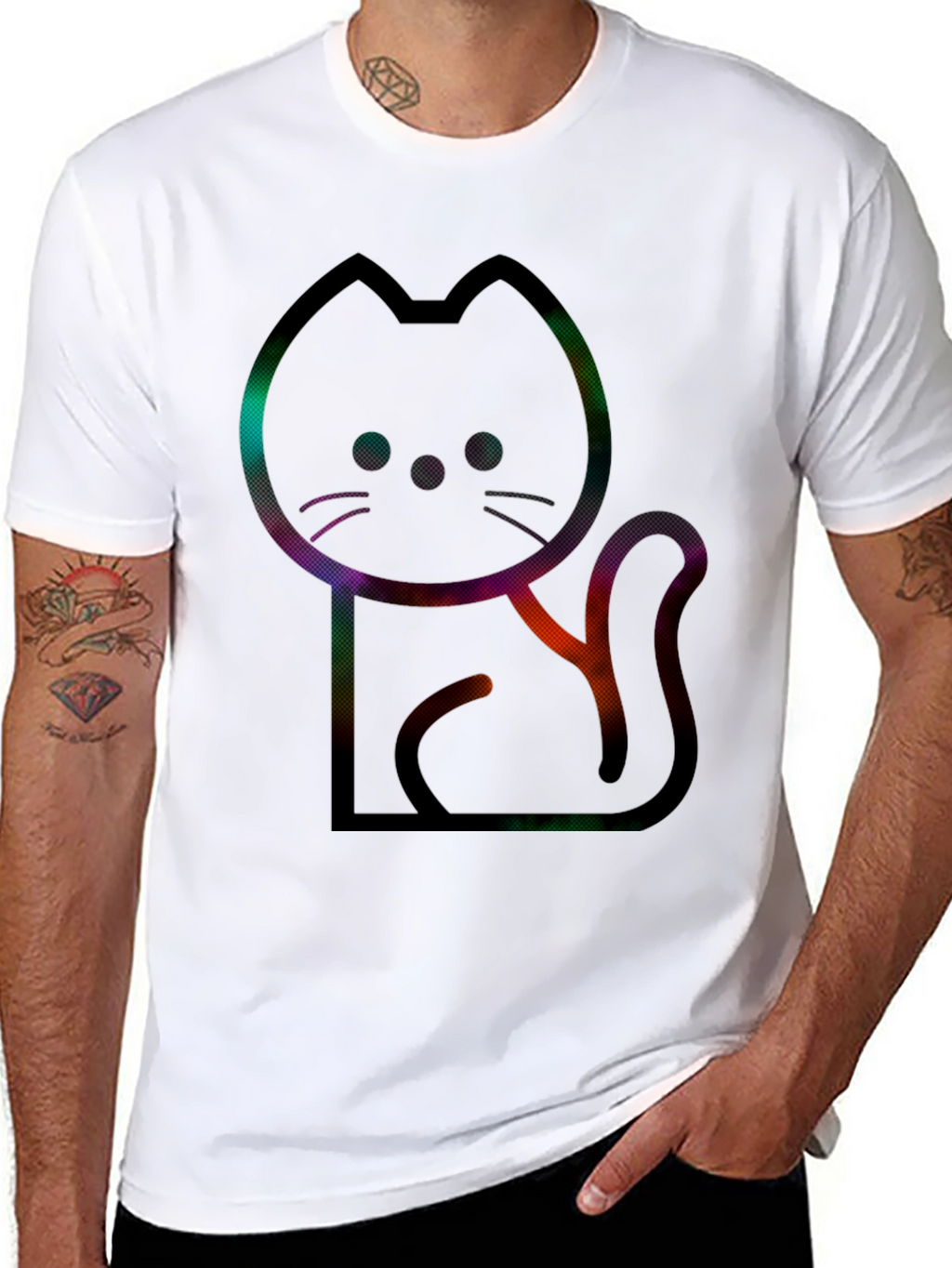 Modern Cat Graphic Tee - Mens Black T-Shirt