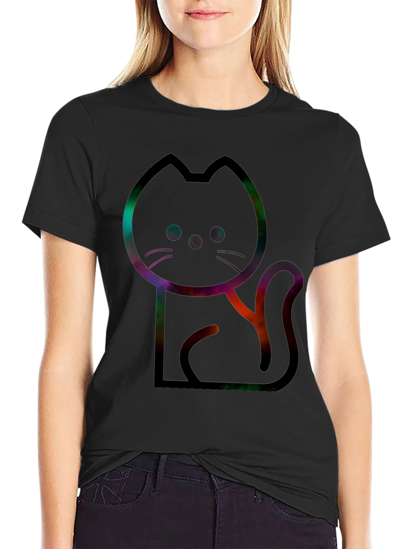 Modern Cat Graphic Tee - Mens Black T-Shirt