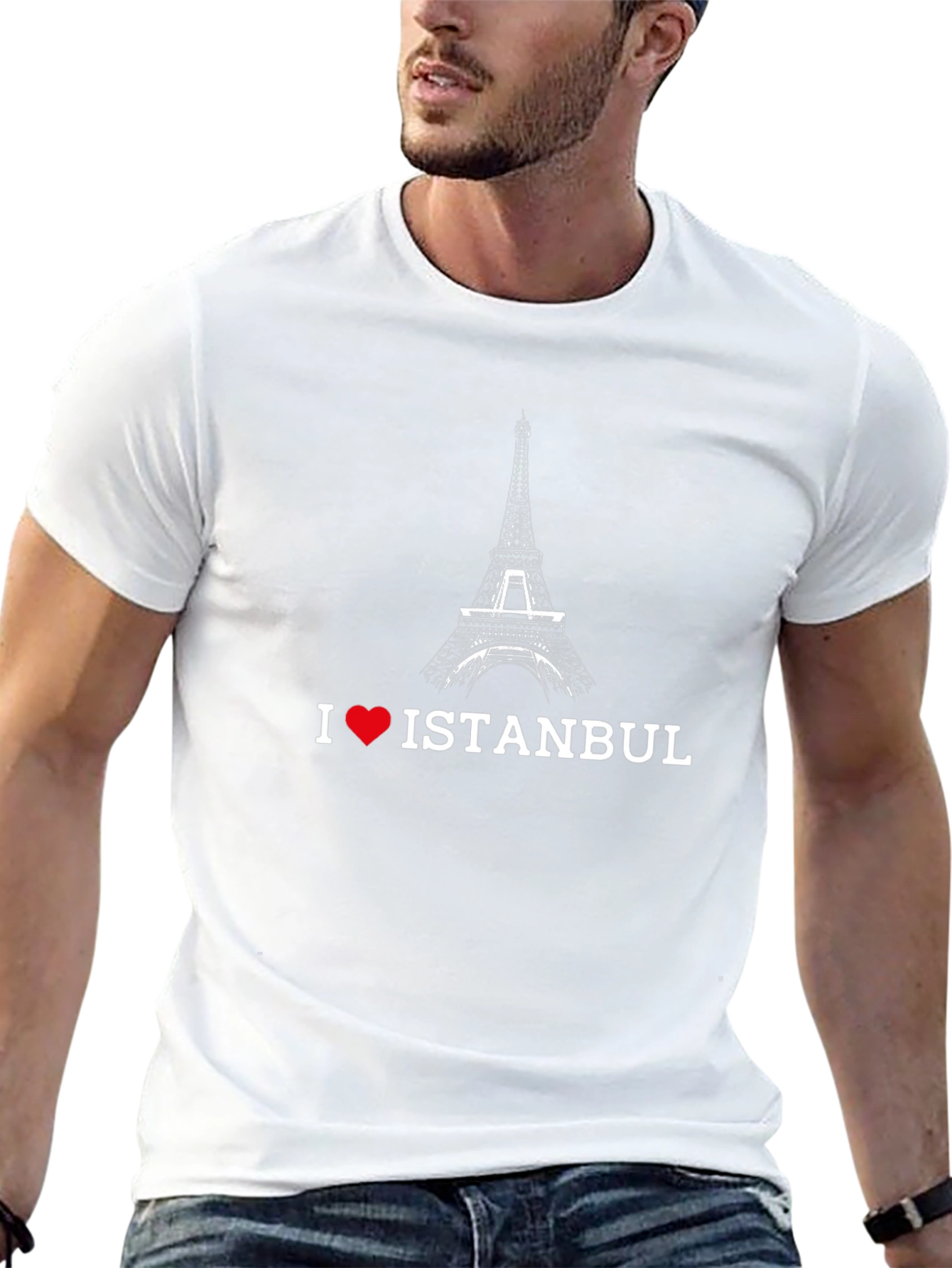 I Love Istanbul Black T-Shirt Eiffel Tower Design