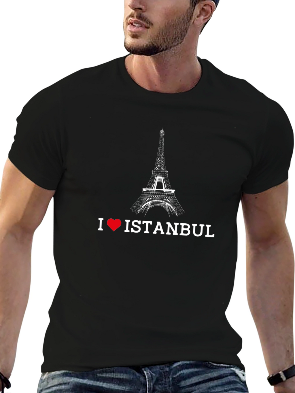 I Love Istanbul Black T-Shirt Eiffel Tower Design