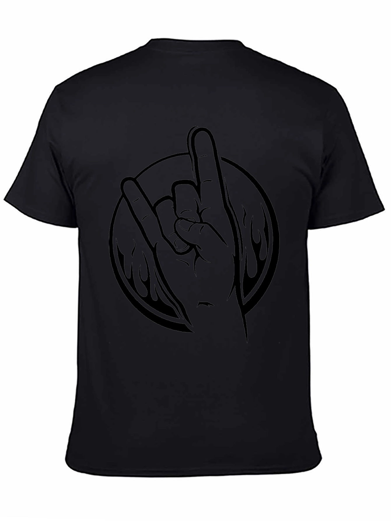 Rock On Hand Gesture Black T-Shirt