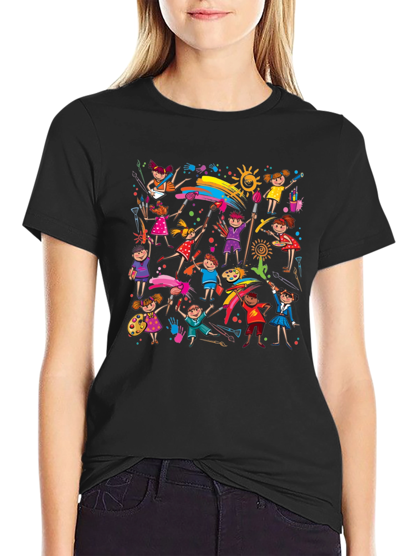 Kids Painting Art Black T-Shirt