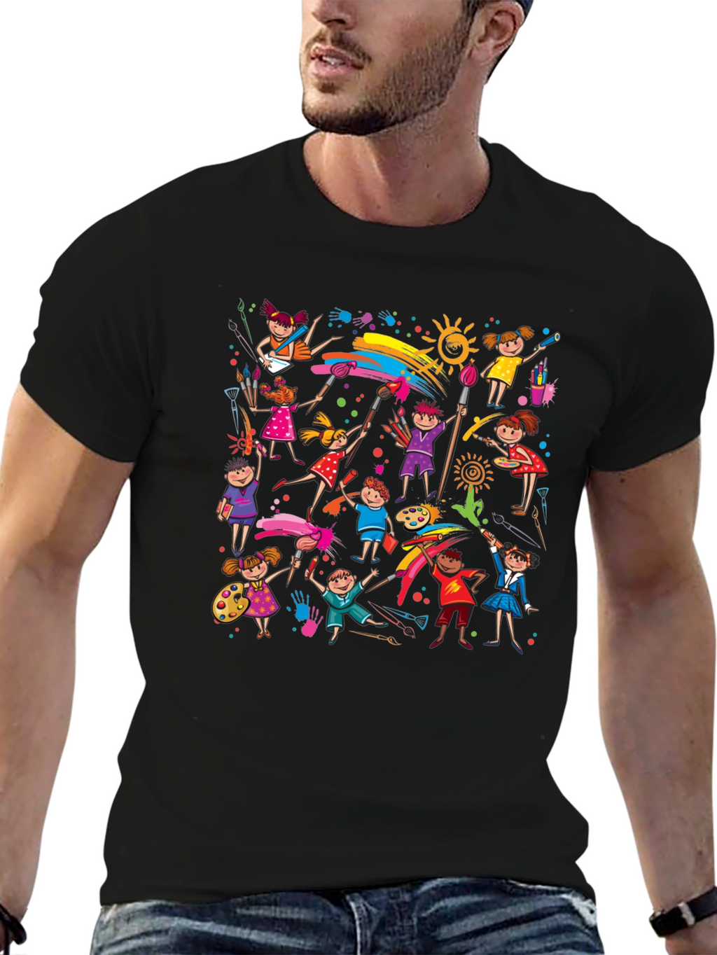 Kids Painting Art Black T-Shirt