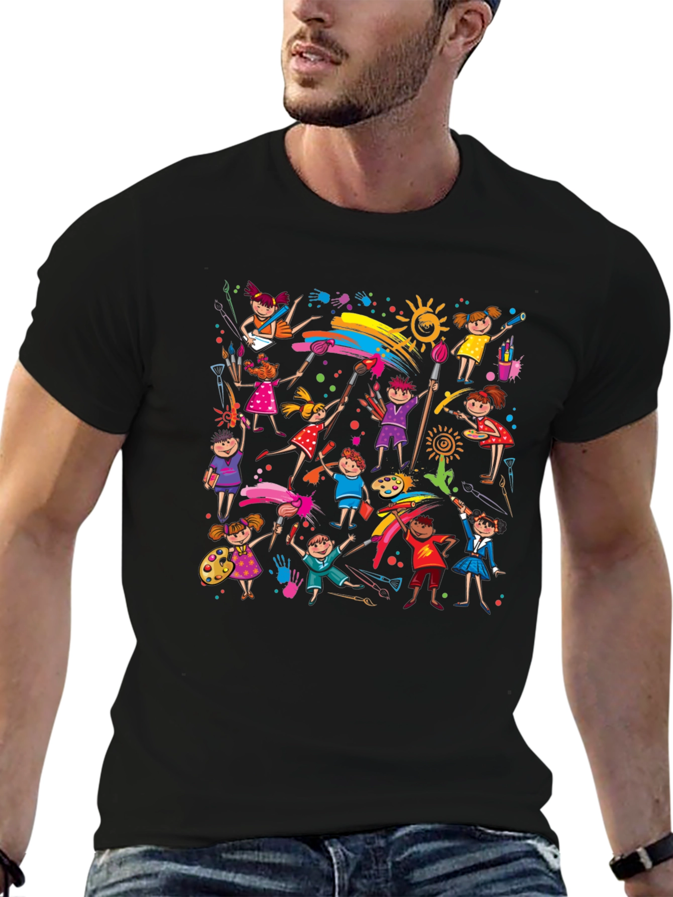 Kids Painting Art Black T-Shirt