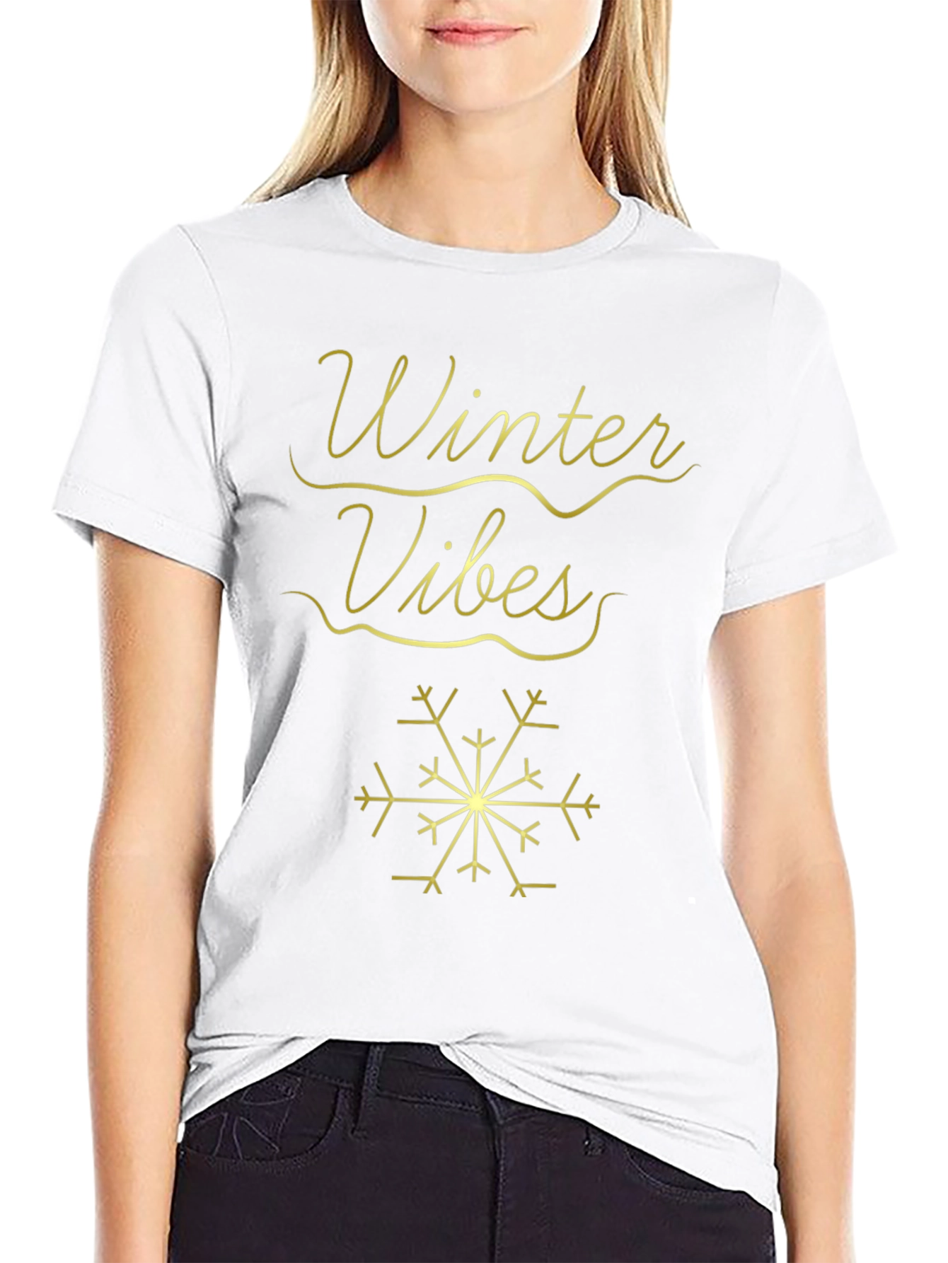 Winter Vibes T-Shirt - Black with Gold Design