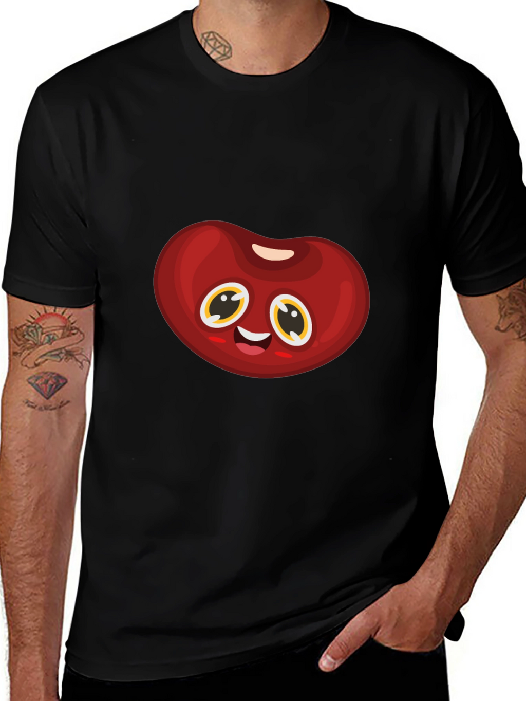Cute Animated Bean Graphic Black T-Shirt