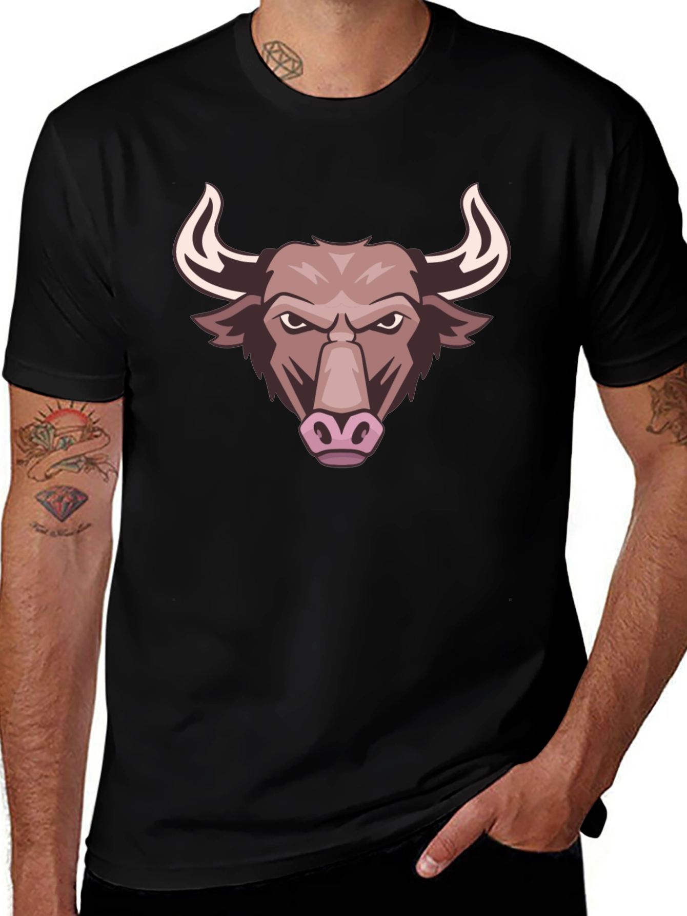 Bull Graphic Tee - Black Cotton T-Shirt