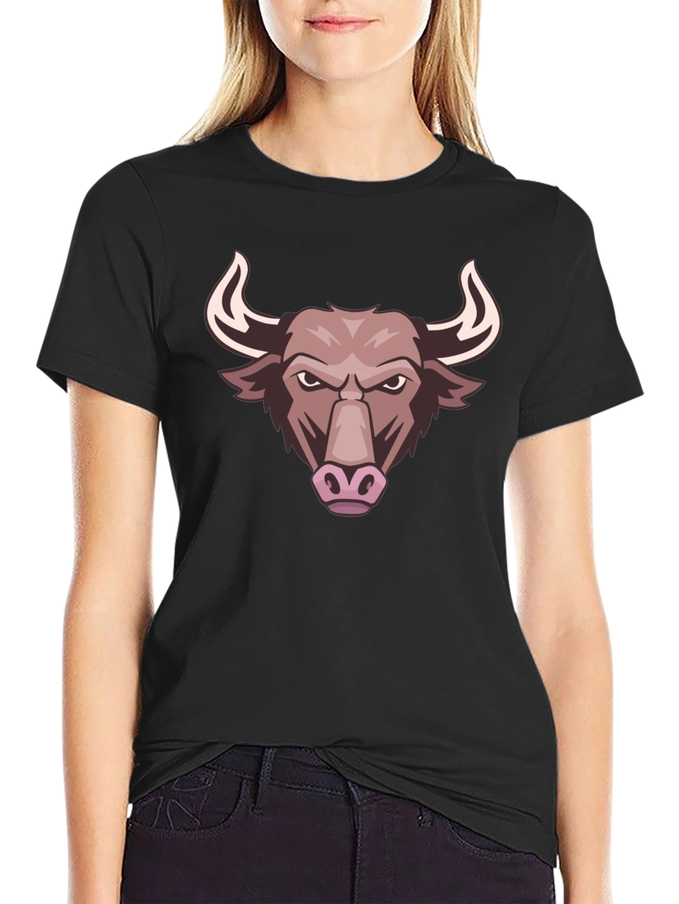 Bull Graphic Tee - Black Cotton T-Shirt