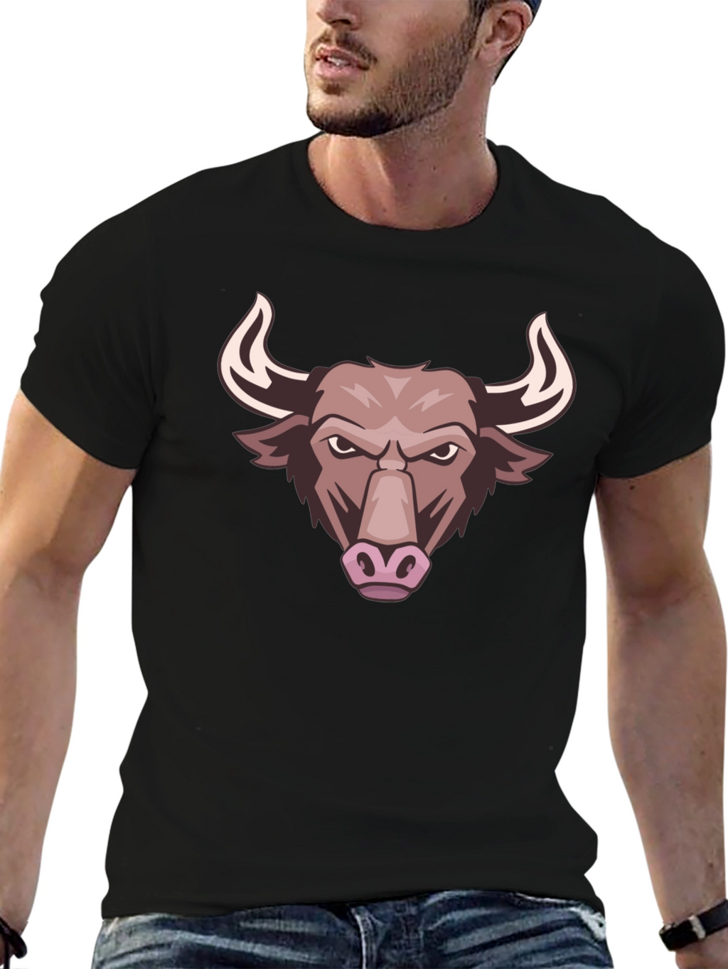 Bull Graphic Tee - Black Cotton T-Shirt