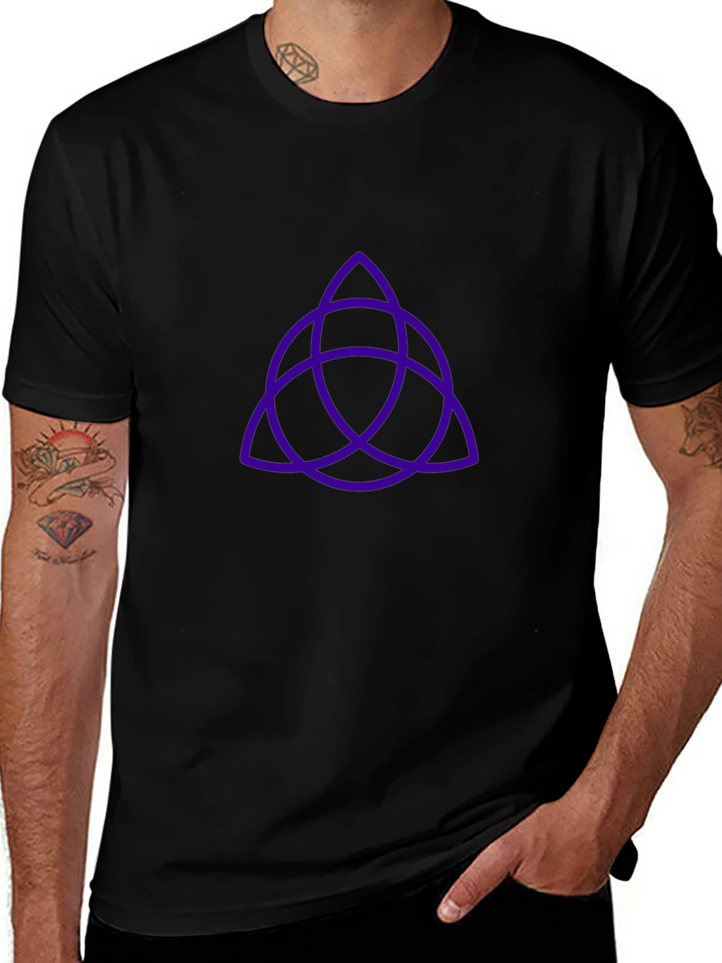 Black T-Shirt with Purple Trinity Knot Design