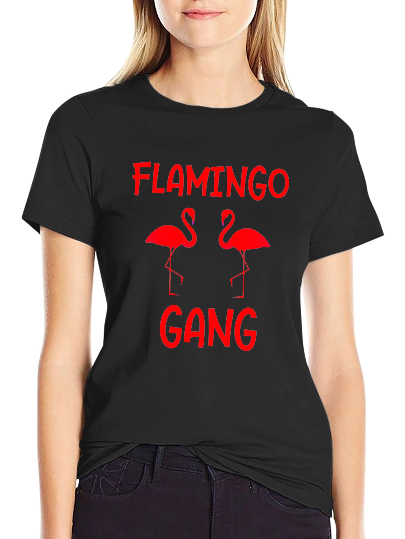 Flamingo Gang Graphic Tee - Black Cotton Shirt