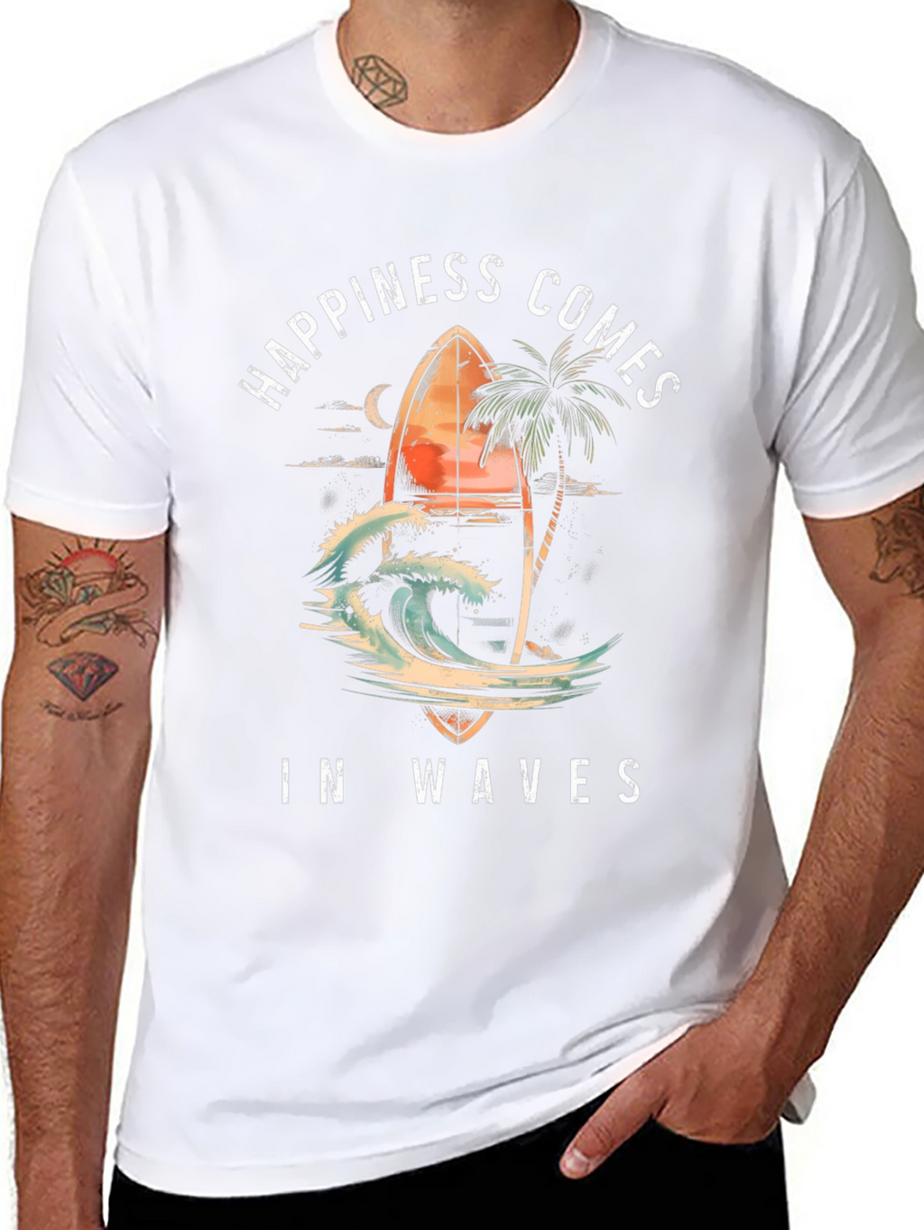 Happiness Comes in Waves Graphic Tee - Surf Style