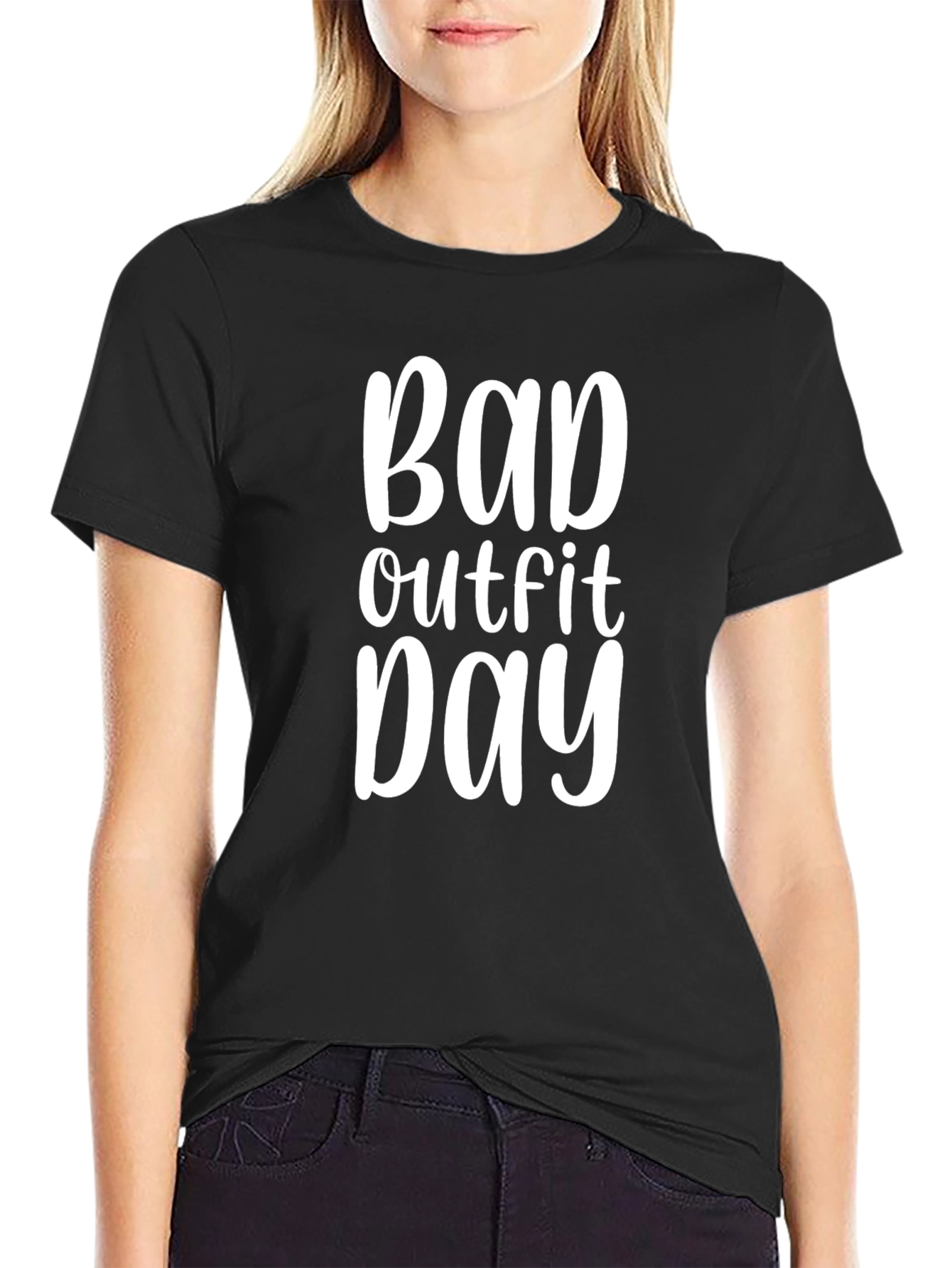 Bad Outfit Day Graphic Tee - Black Cotton T-Shirt