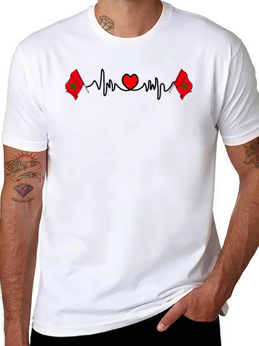 Morocco Flag Heartbeat T-Shirt