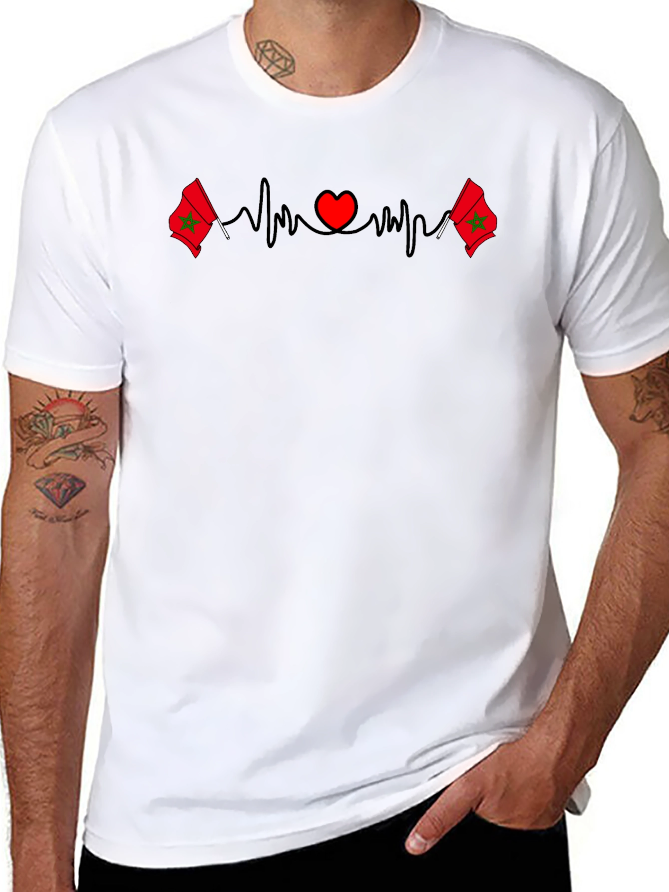 Morocco Flag Heartbeat T-Shirt