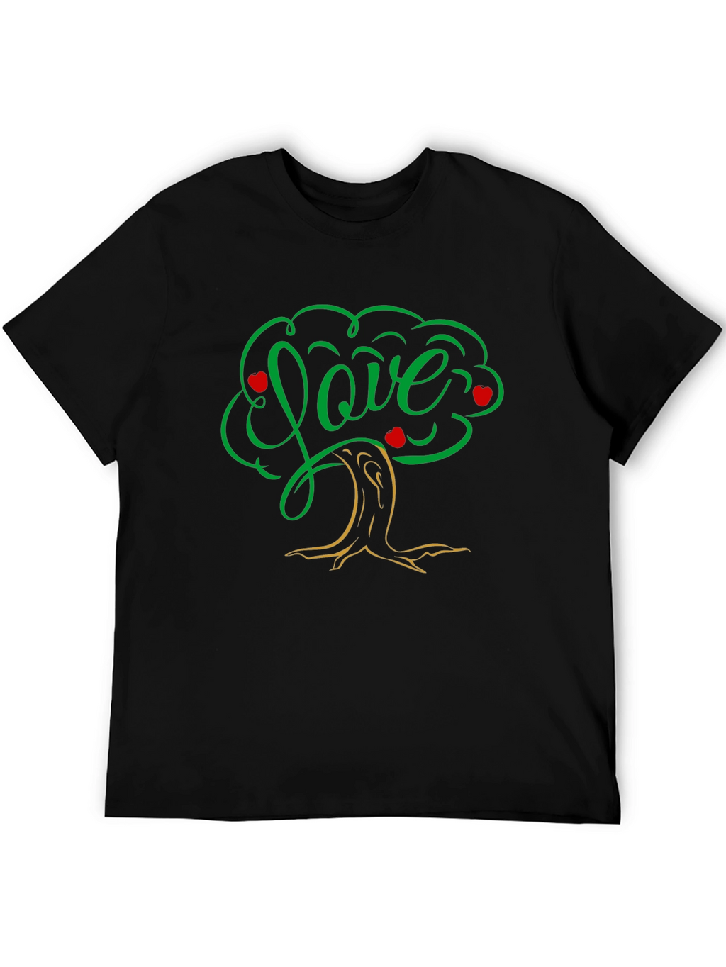 Love Tree Black T-Shirt: Heart & Nature Design