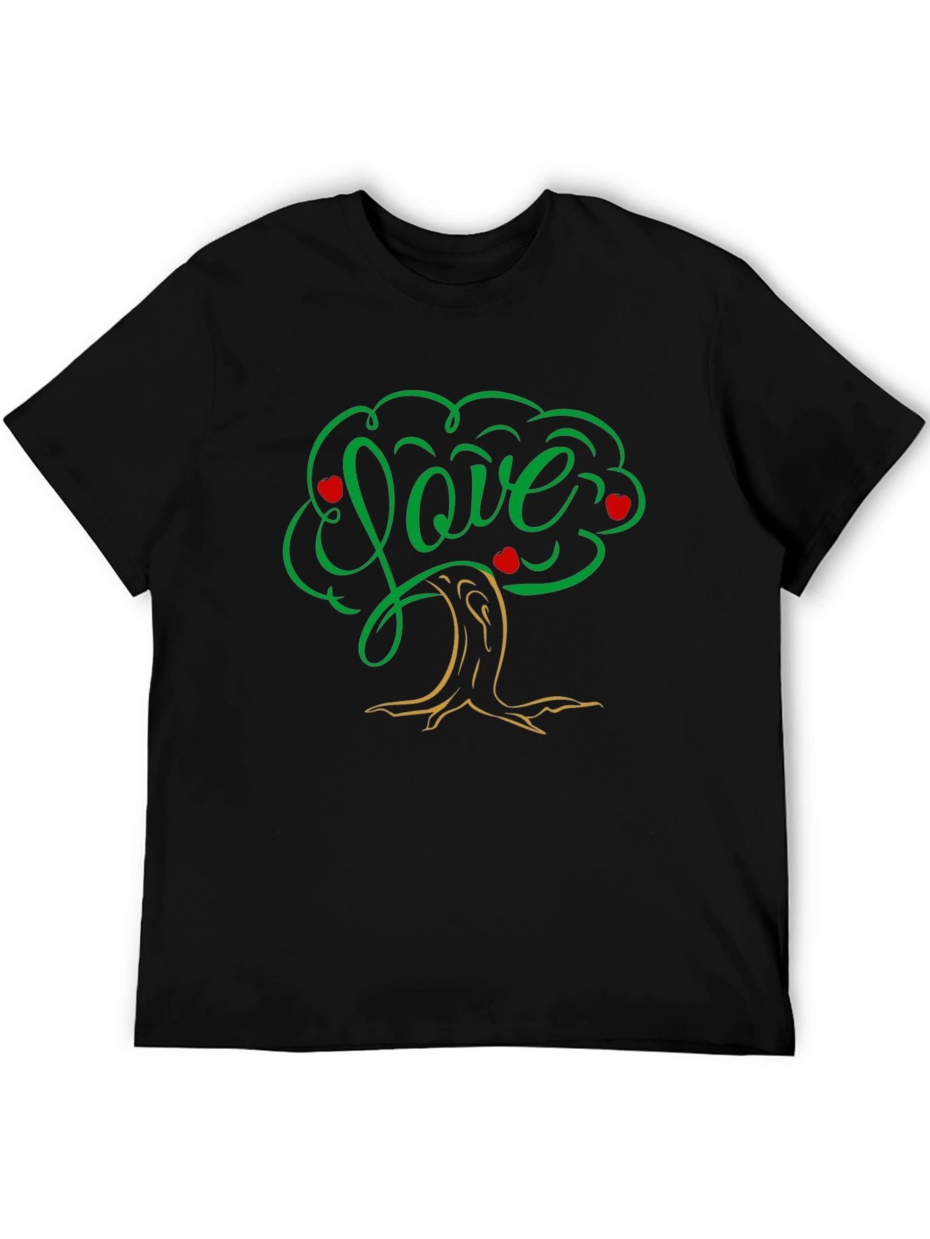 Love Tree Black T-Shirt: Heart & Nature Design