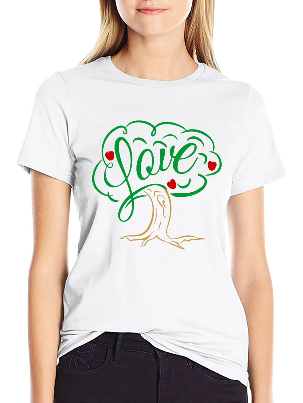 Love Tree Black T-Shirt: Heart & Nature Design