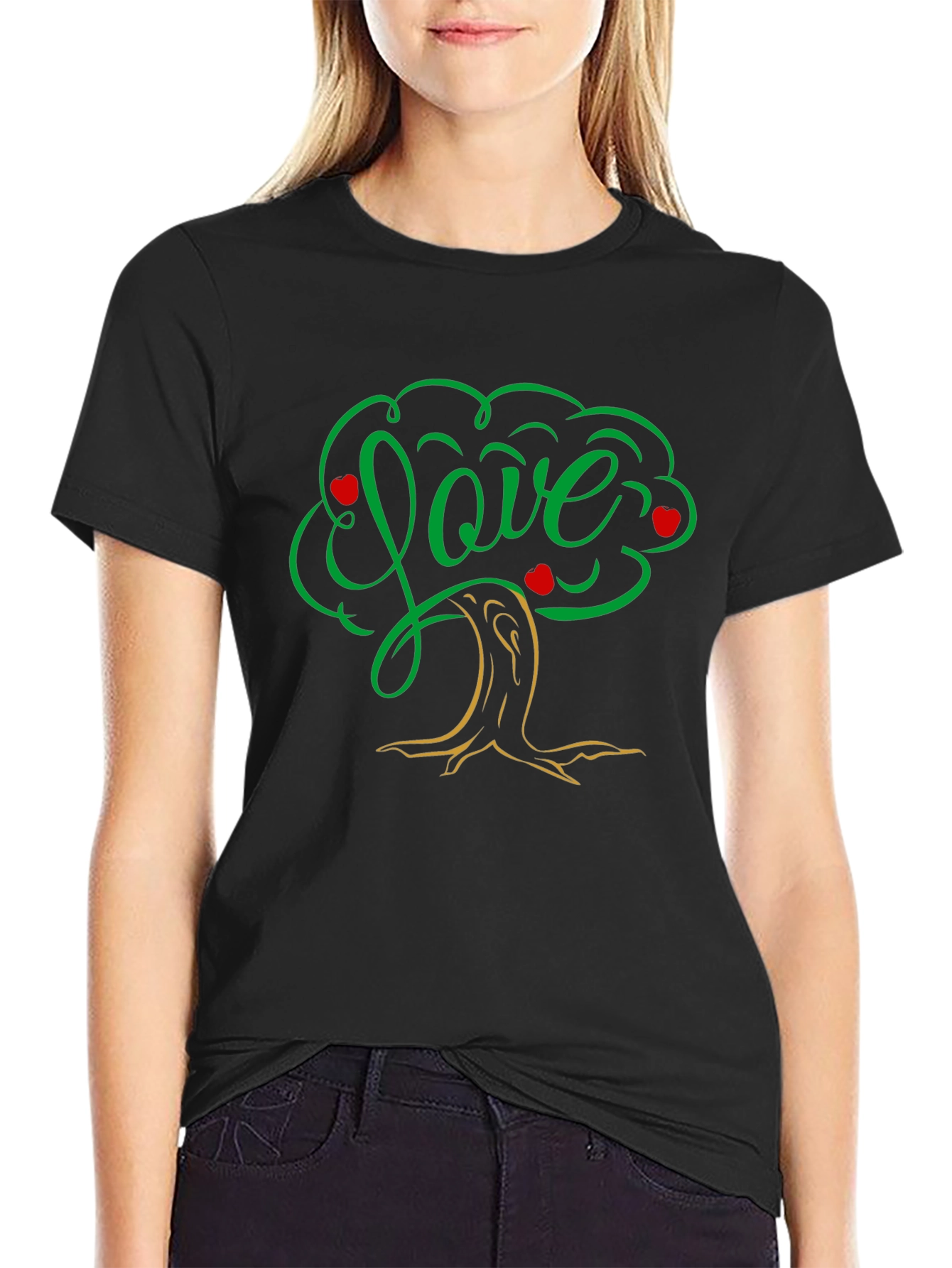 Love Tree Black T-Shirt: Heart & Nature Design