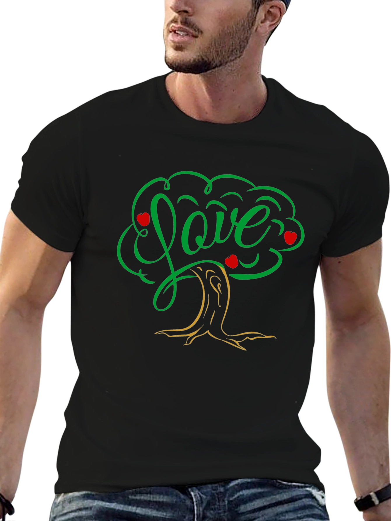 Love Tree Black T-Shirt: Heart & Nature Design