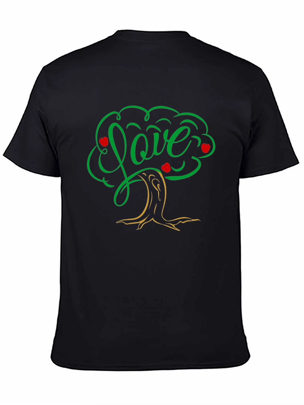 Love Tree Black T-Shirt: Heart & Nature Design