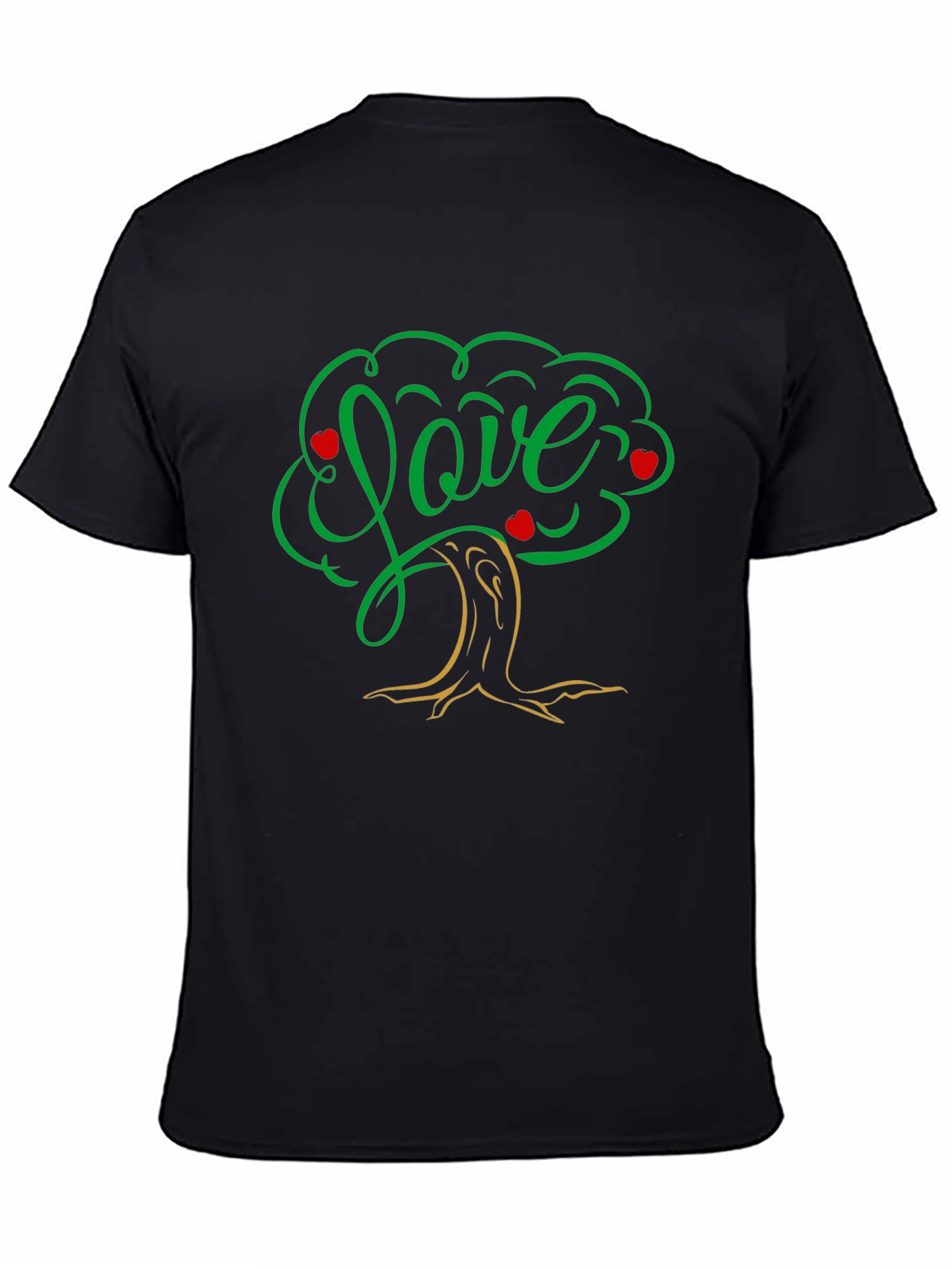 Love Tree Black T-Shirt: Heart & Nature Design