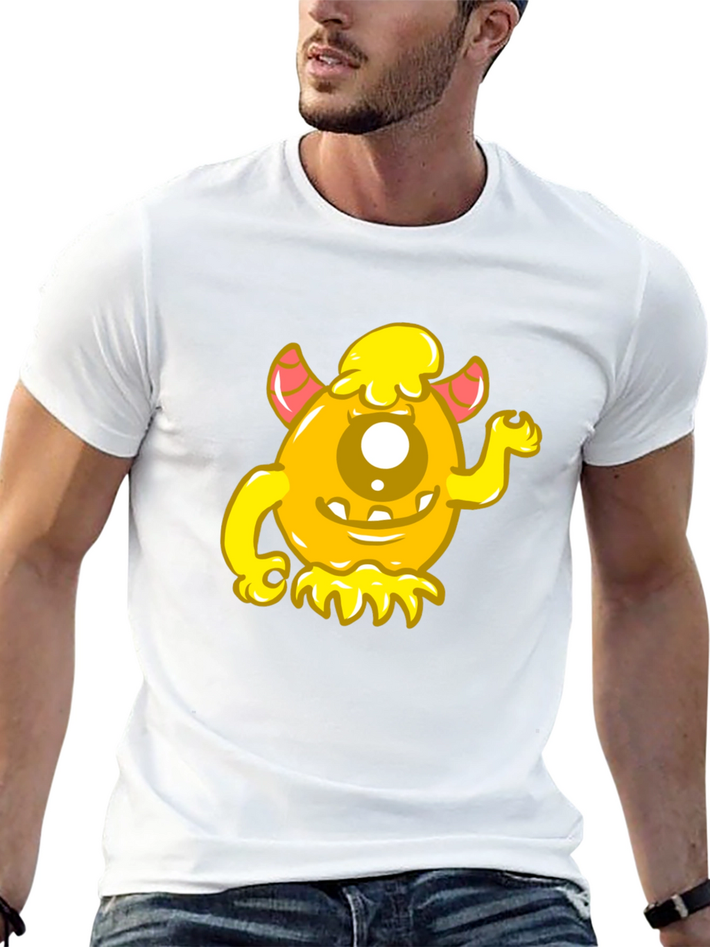 Funny Yellow Monster Graphic Tee - Black Cotton Shirt