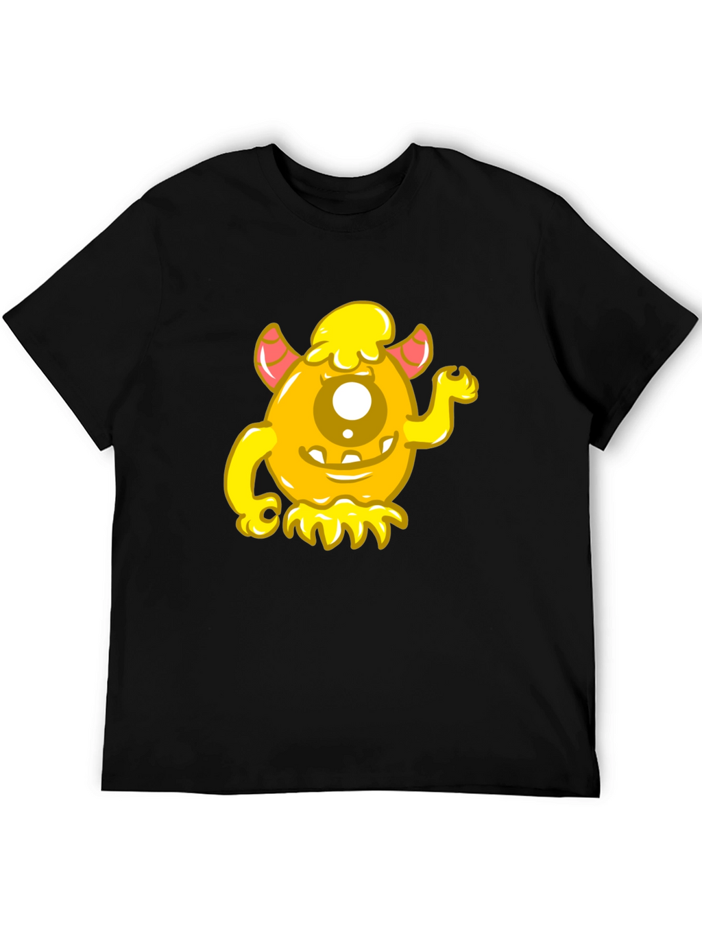 Funny Yellow Monster Graphic Tee - Black Cotton Shirt
