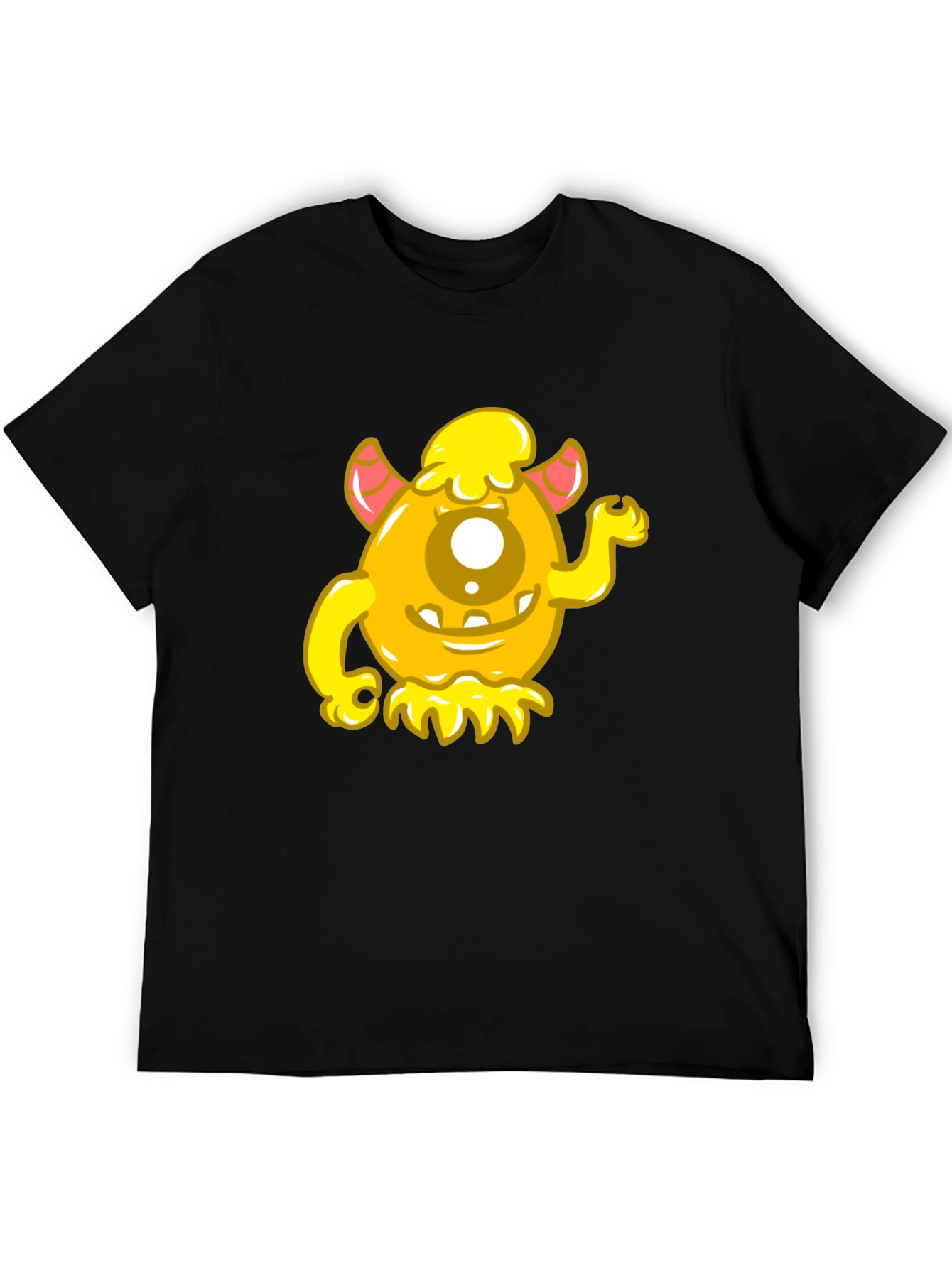 Funny Yellow Monster Graphic Tee - Black Cotton Shirt