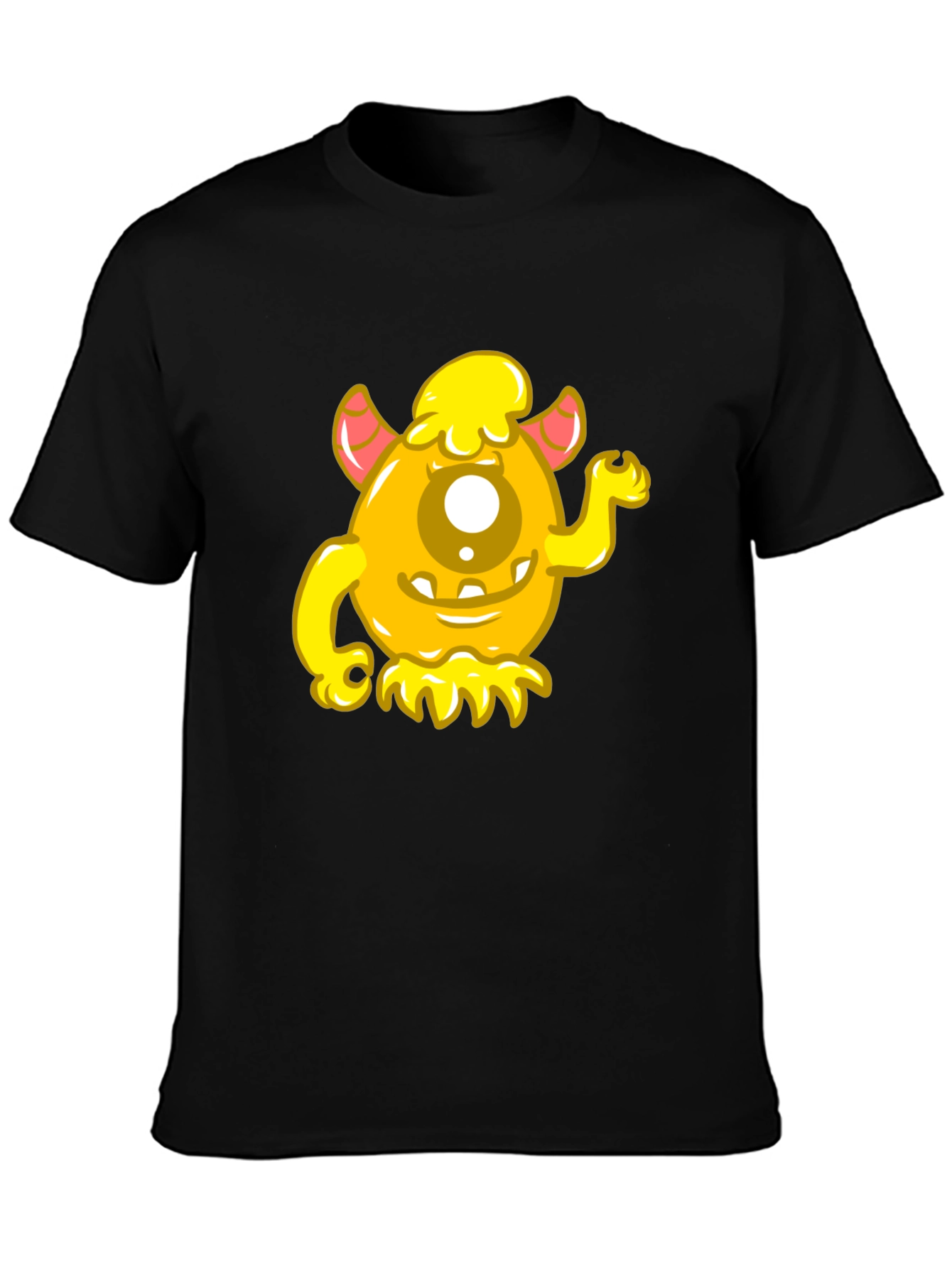 Funny Yellow Monster Graphic Tee - Black Cotton Shirt