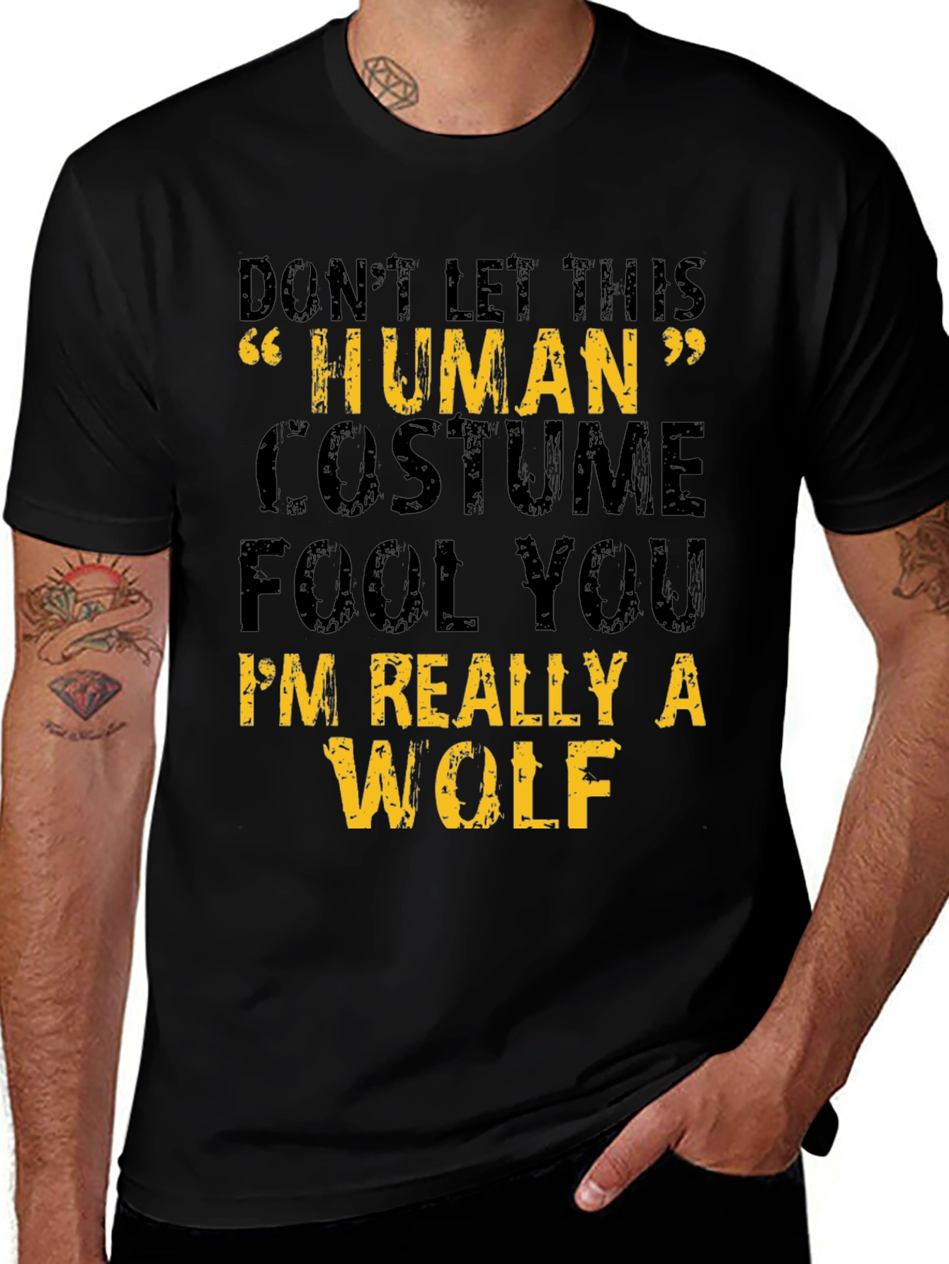 Human Costume Wolf Graphic Tee - Halloween T-Shirt