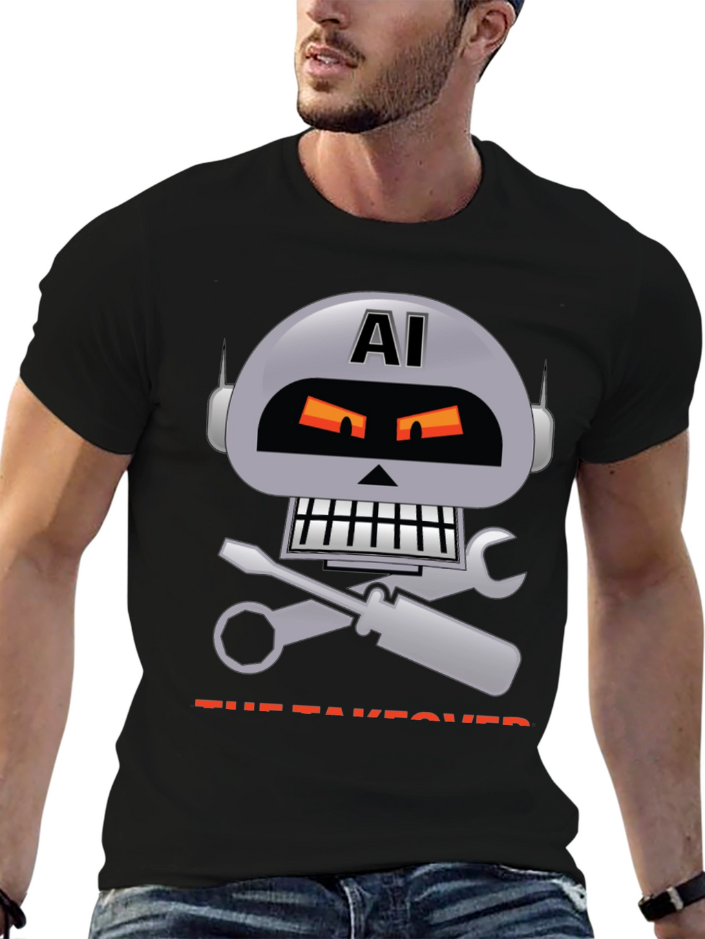 AI Robot Takeover Graphic T-Shirt - Mens Black Tee