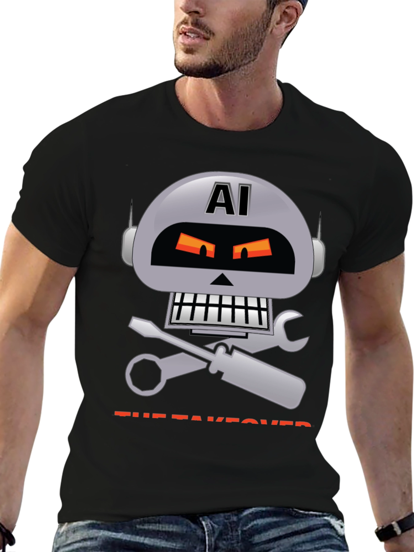 AI Robot Takeover Graphic T-Shirt - Mens Black Tee