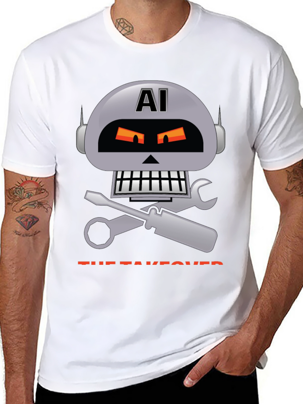 AI Robot Takeover Graphic T-Shirt - Mens Black Tee