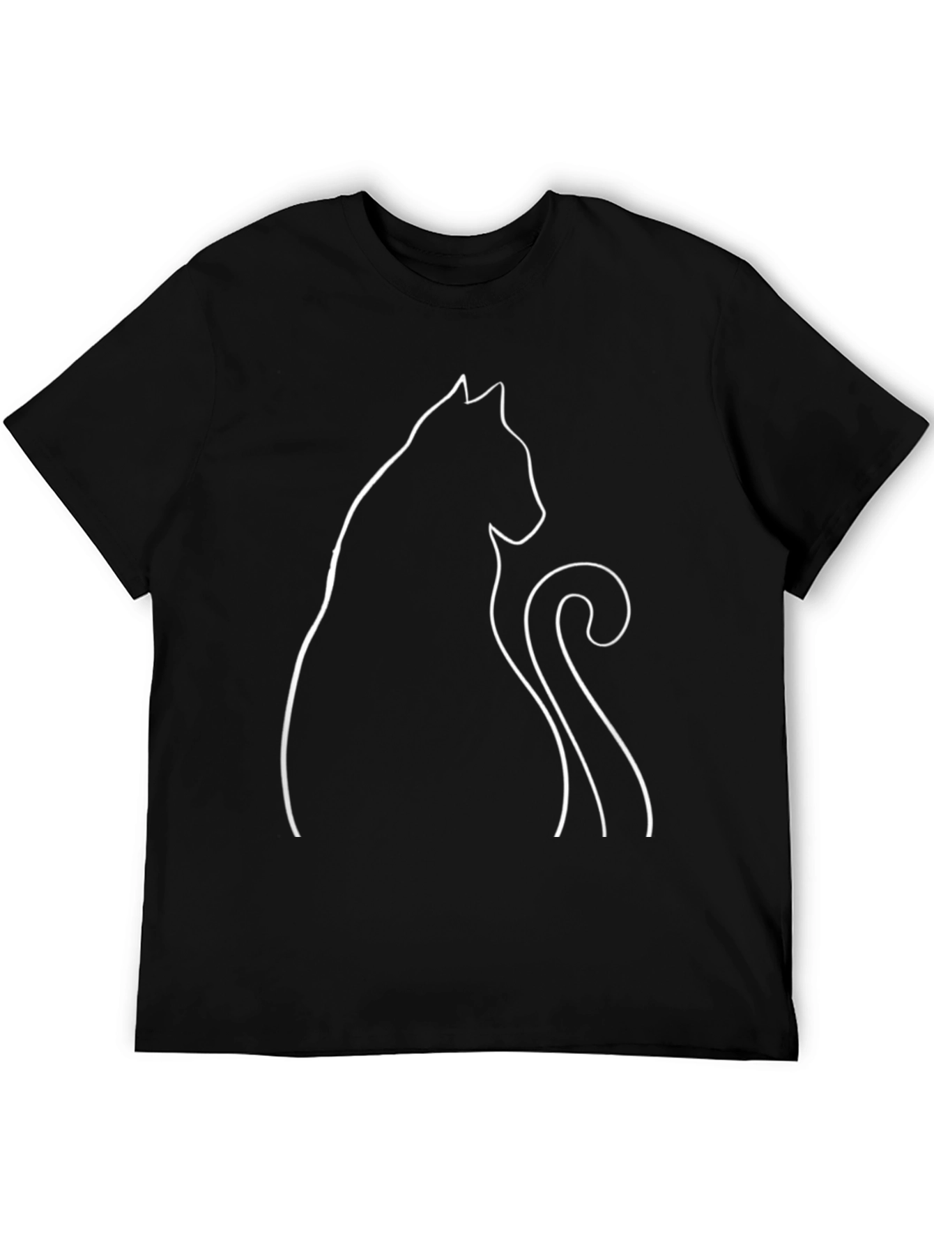 Minimalist Cat Graphic Tee - Black Cotton T-Shirt