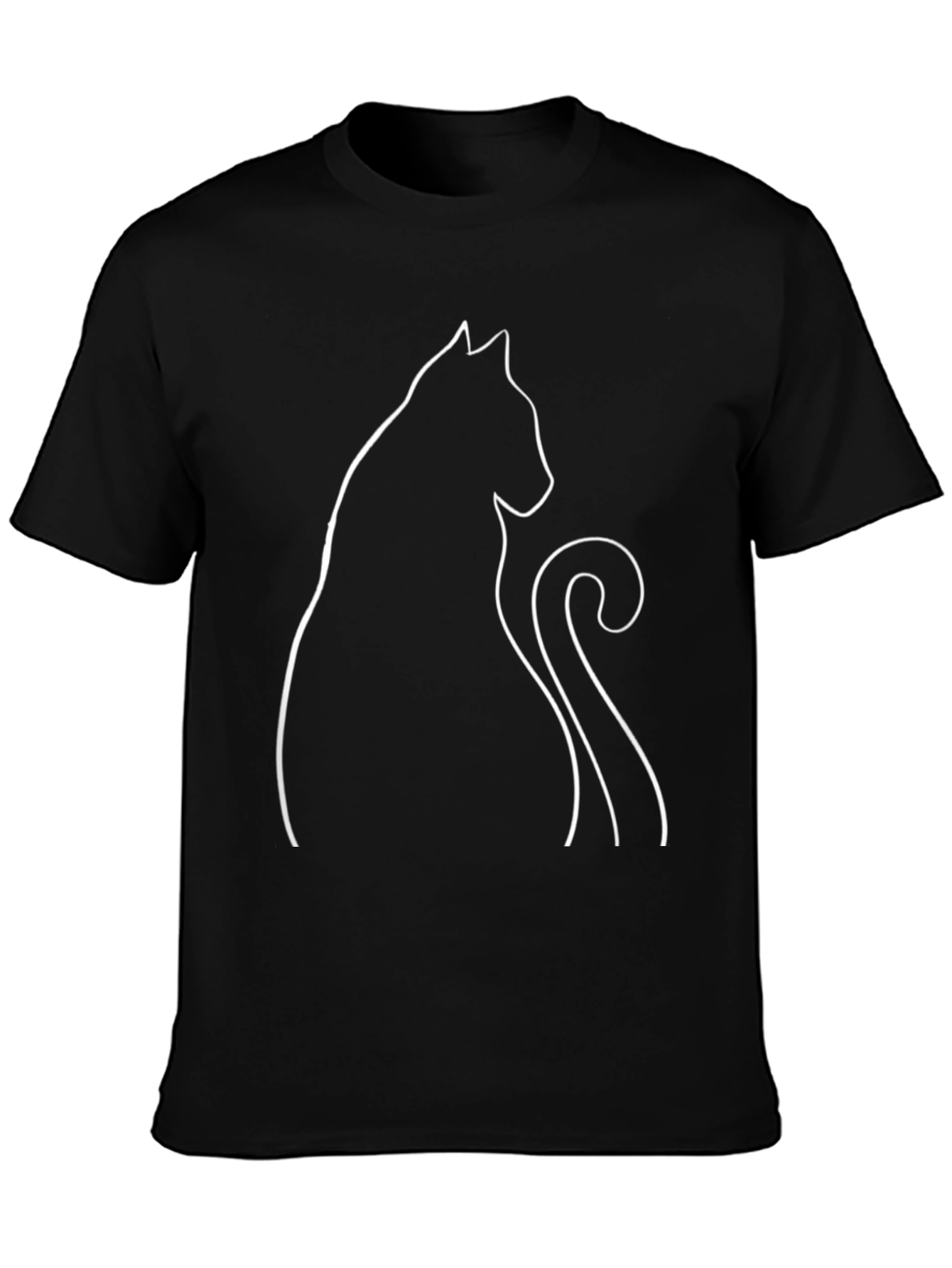 Minimalist Cat Graphic Tee - Black Cotton T-Shirt