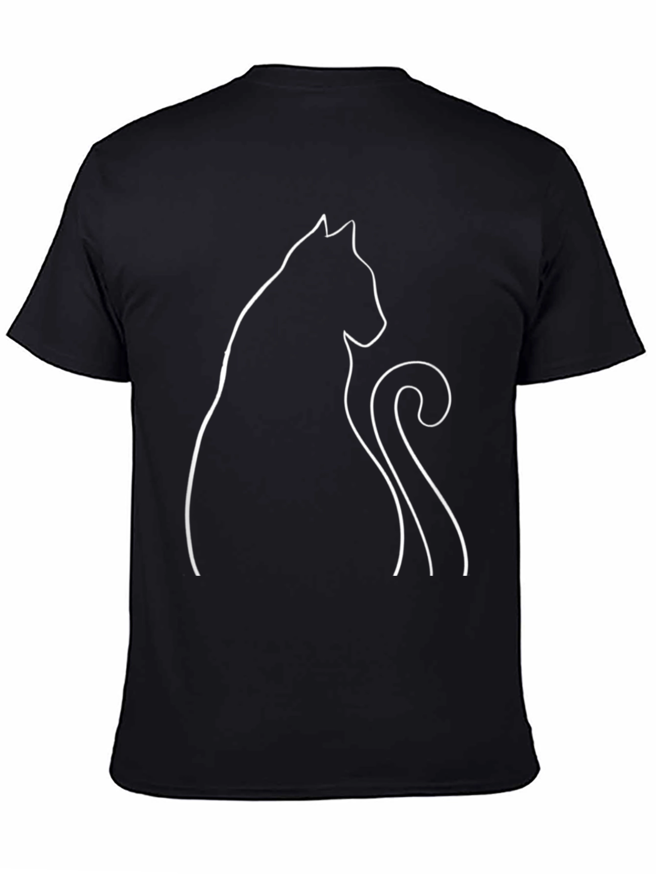 Minimalist Cat Graphic Tee - Black Cotton T-Shirt