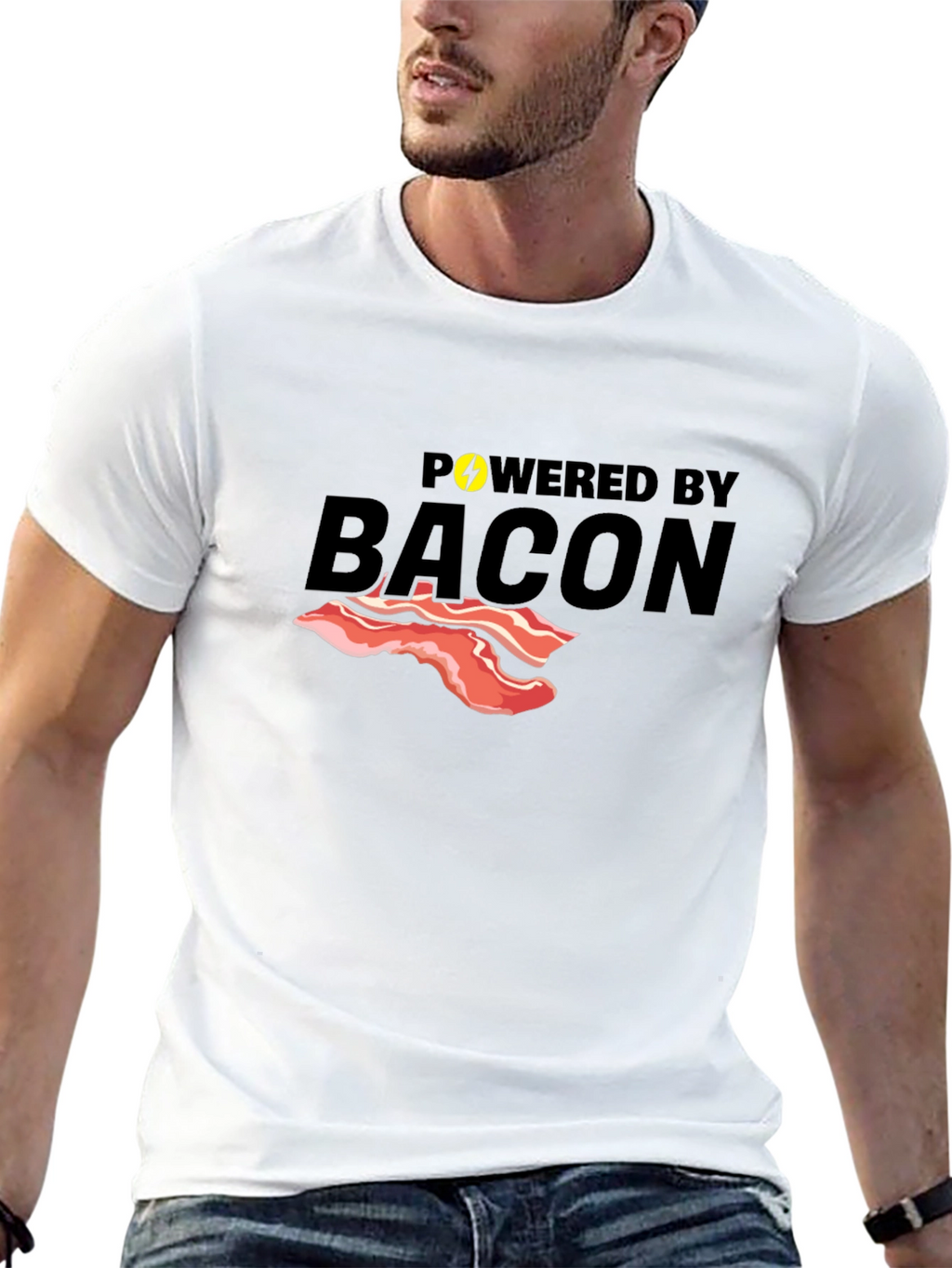 Powered By Bacon T-Shirt Funny Foodie Tee