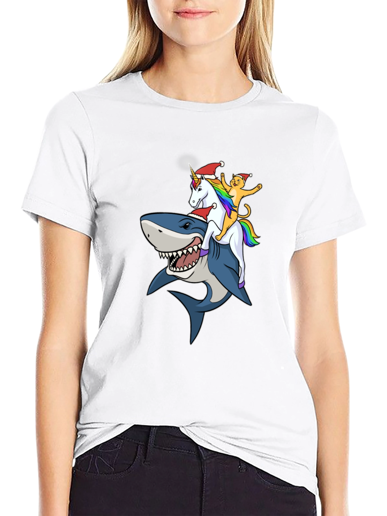 Shark Unicorn Cat Christmas T-Shirt